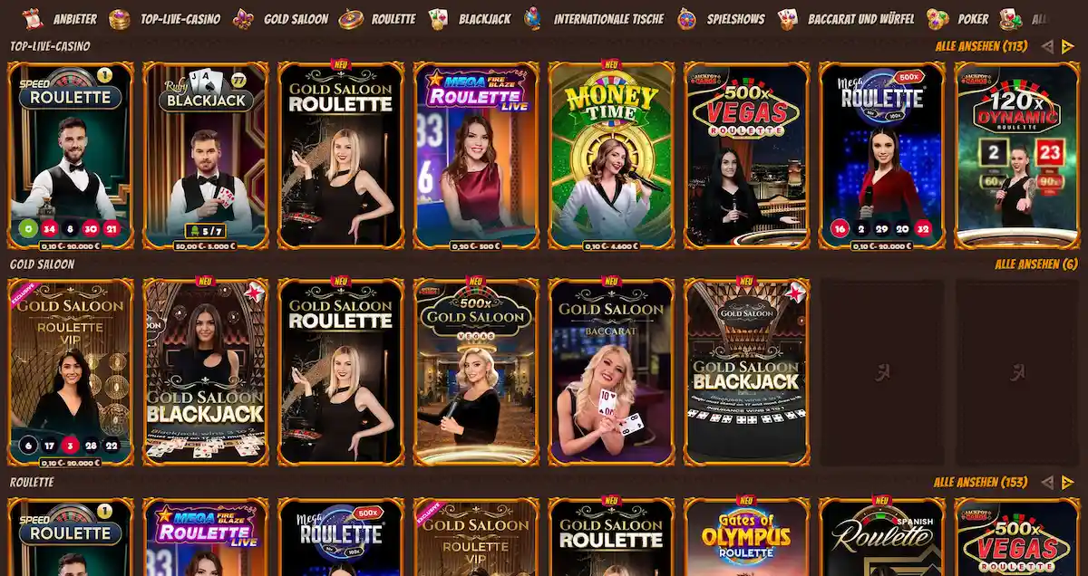 Live-Casino-Tische bei Alawin mit echten Dealern