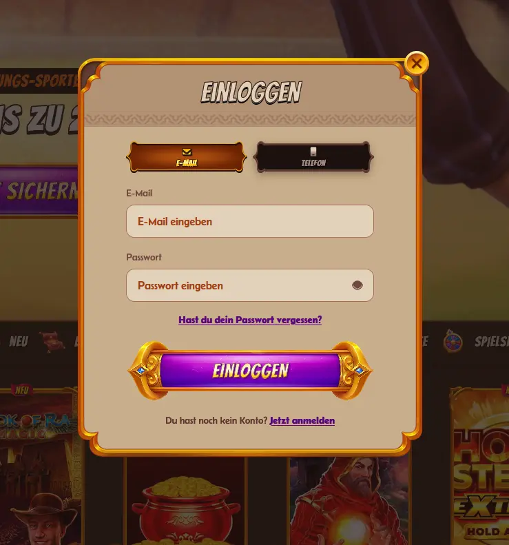 Login-Maske von Alawin Casino